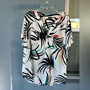 Torrid Women’s 3X V-Neck Tropical Palm Print Top Popover Casual Summer Vacation